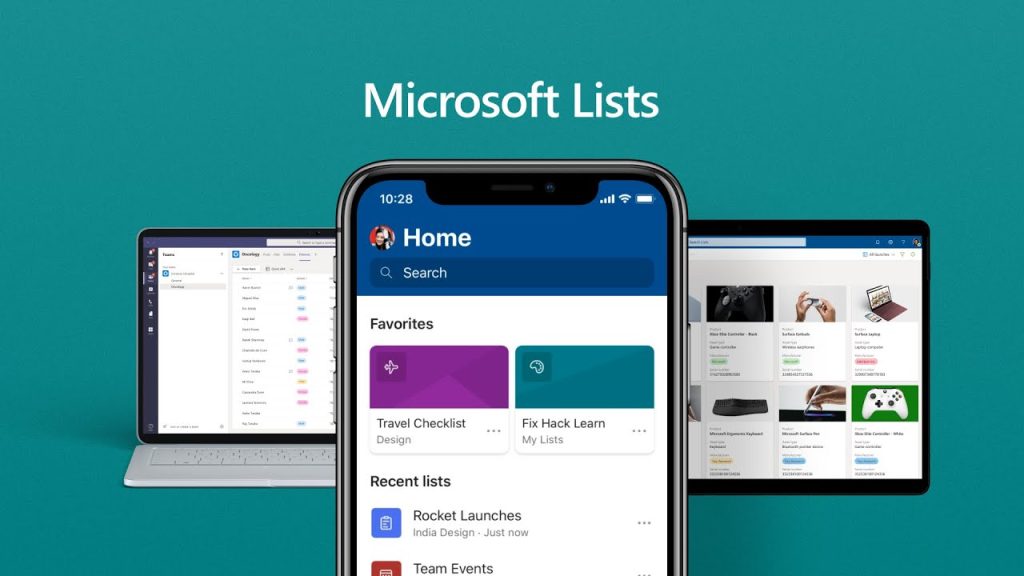 Pantalla de Microsoft Lists con varias listas de tareas organizadas.